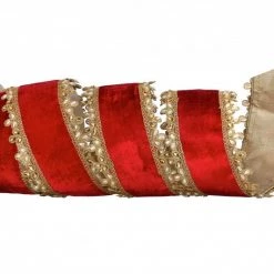 The Christmas Palace Ribbon & Bows 4" X 5 YD RED & GOLD VELVET PEARL TRIM RIBBON