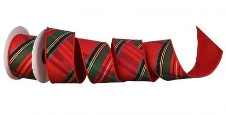 The Christmas Palace Ribbon & Bows 2.5" X 5YD RED & GREEN DIAGONAL PLAID DUPION RIBBON 1 The Christmas Palace Ribbon & Bows 2.5" X 5YD RED & GREEN DIAGONAL PLAID DUPION RIBBON