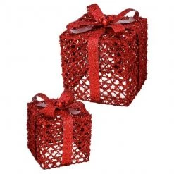 The Christmas Palace 6" & 8" RED METAL GIFT BOX SET