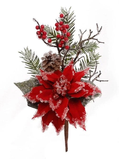 The Christmas Palace Stems & Picks 16" RED ICED POINSETTIA PINE PICK SET OF 6 1 The Christmas Palace Stems & Picks 16" RED ICED POINSETTIA PINE PICK SET OF 6