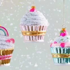 The Christmas Palace GLITTERVILLE STUDIO 4" CUPCAKE ORNAMENT ASSORTED SET OF 3