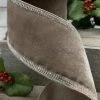 The Christmas Palace Ribbon & Bows 4" X 5YD TAUPE VELVET WITH PLATINUM CRYSTAL TRIM RIBBON
