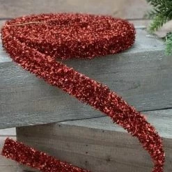 The Christmas Palace Ribbon & Bows 1" X 3YD RED TINSEL GARLAND RIBBON