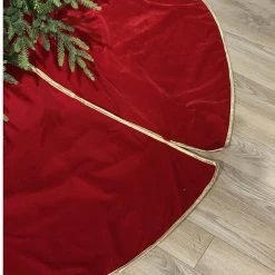 The Christmas Palace 72" RED & GOLD VELVET TREE SKIRT Skirts & Stockings