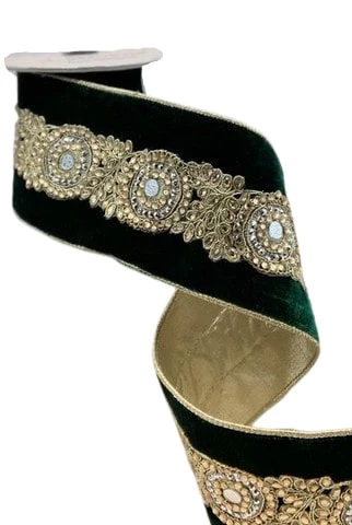 The Christmas Palace Ribbon & Bows 4" X 5YD EMERALD GREEN WITH GOLD JEWELS RIBBON 1 The Christmas Palace Ribbon & Bows 4" X 5YD EMERALD GREEN WITH GOLD JEWELS RIBBON