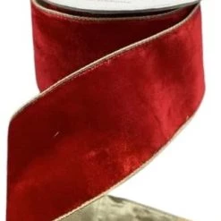 The Christmas Palace Ribbon & Bows 4" X 10YD RED VELVET WITH METALLIC GOLD BACK RIBBON