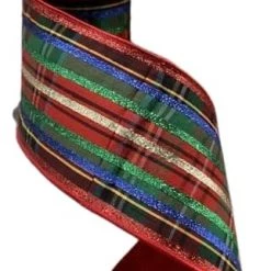 The Christmas Palace 4" X 5YD MULTI PLAID GLITTER STRIPES RIBBON Ribbon & Bows