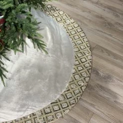 The Christmas Palace 64" GOLD & SILVER VELVET HAND BEADED DIAMOND SHAPE TREE SKIRT Skirts & Stockings