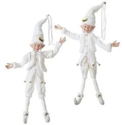 The Christmas Palace Elves 30" WHITE POSABLE ELF SET OF 2