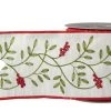 The Christmas Palace Ribbon & Bows 4" X 10YD EMBROIDERED HOLLY LEAVES RIBBON