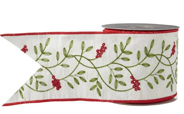 The Christmas Palace Ribbon & Bows 4" X 10YD EMBROIDERED HOLLY LEAVES RIBBON 1 The Christmas Palace Ribbon & Bows 4" X 10YD EMBROIDERED HOLLY LEAVES RIBBON