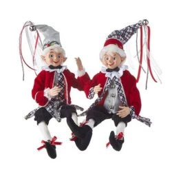The Christmas Palace 16" BLACK & RED POSABLE ELF ASSORTED SET OF 2