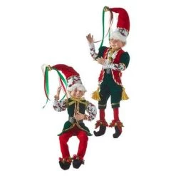 The Christmas Palace 16" RED, GOLD, & GREEN POSABLE ELF ASSORTED SET OF 2 Elves