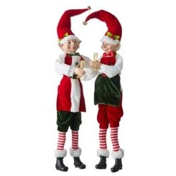 The Christmas Palace 24" POSABLE ELF WITH CHAMPAGNE GLASS ASSORTED SET OF 2 Elves