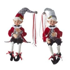 The Christmas Palace Elves 30" POSABLE ELF WITH CHAMPAGNE GLASS ASSORTED SET OF 2