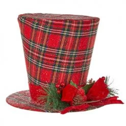 The Christmas Palace Hats & Boxes 12" RED PLAID TOP HAT WITH BOW