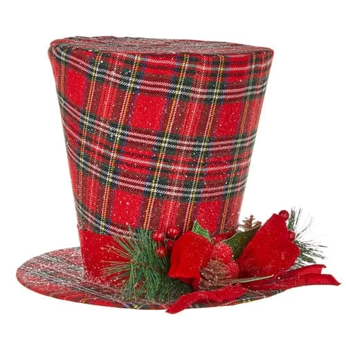 The Christmas Palace Hats & Boxes 12" RED PLAID TOP HAT WITH BOW 1 The Christmas Palace Hats & Boxes 12" RED PLAID TOP HAT WITH BOW