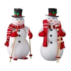 The Christmas Palace 16" RED AND WHITE SNOWMAN WITH SKIS ASSORTED SET OF 2