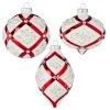 The Christmas Palace 4" WHITE & RED JEWELED ORNAMENT ASSORTED SET OF 6 Christmas Ornaments