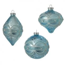 The Christmas Palace Christmas Ornaments 4" ARTIC BLUE JEWELED ORNAMENT ASSORTED SET OF 6