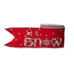 The Christmas Palace 4" X 10YD RED LET IT SNOW WIRED RIBBON
