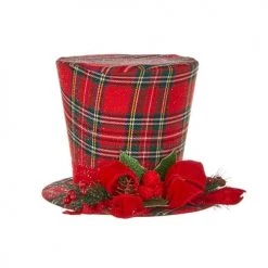 The Christmas Palace 10" RED PLAID TOP HAT WITH BOW Hats & Boxes