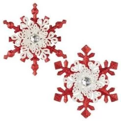 The Christmas Palace Christmas Ornaments 5" RED AND WHITE SNOWFLAKES ASSORTED SET OF 12