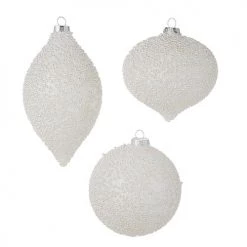 The Christmas Palace 4" IVORY PEARL BEADED ORNAMENTS ASSORTED SET OF 12