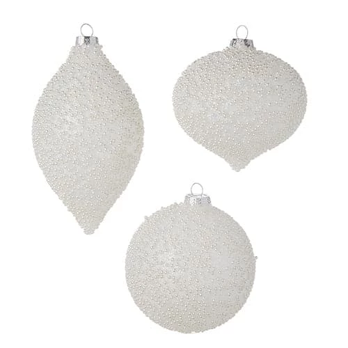 The Christmas Palace 4" IVORY PEARL BEADED ORNAMENTS ASSORTED SET OF 12 1 The Christmas Palace 4" IVORY PEARL BEADED ORNAMENTS ASSORTED SET OF 12