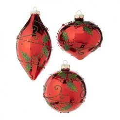 The Christmas Palace 6" RED HOLLY PATTERNED ORNAMENT ASSORTED SET OF 6 Christmas Ornaments