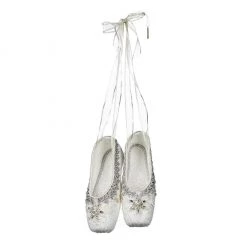 The Christmas Palace 10" WHITE & SILVER JEWELED WINTER BALLET SLIPPERS Crystal Elegance