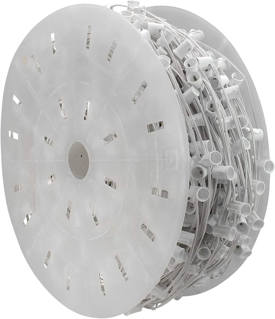 The Christmas Palace CHRISTMAS LIGHTS 1000 FT C9 ROLL WHITE WIRE 12" SPACING E17 BASE 2 The Christmas Palace CHRISTMAS LIGHTS 1000 FT C9 ROLL WHITE WIRE 12" SPACING E17 BASE