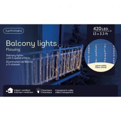 The Christmas Palace 13 FT CURTAIN LIGHTS 420 LED WARM WHITE TRANSPARENT CABLE 5 SPEED CONTROLLER Crystal Elegance