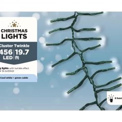 The Christmas Palace 20 FT CLUSTER 456 LED COOL WHITE GREEN WIRE 8 FUNCTION TWINKLE CHRISTMAS LIGHTS