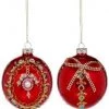 The Christmas Palace Christmas Ornaments MARK ROBERTS 4" RED & GOLD FANCY BALL ORNAMENT ASSORTED SET OF 2