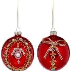 The Christmas Palace Christmas Ornaments MARK ROBERTS 4" RED & GOLD FANCY BALL ORNAMENT ASSORTED SET OF 2