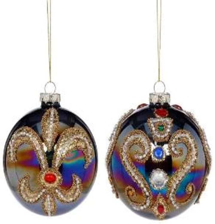 The Christmas Palace Christmas Ornaments MARK ROBERTS 4" FLEUR DE LIS BALL ORNAMENT ASSORTED SET OF 2 1 The Christmas Palace Christmas Ornaments MARK ROBERTS 4" FLEUR DE LIS BALL ORNAMENT ASSORTED SET OF 2