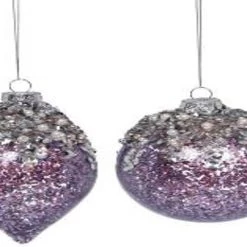 The Christmas Palace Christmas Ornaments MARK ROBERTS 4" SILVER & GOLD ICED PURPLE ORNAMENT ASSORTED SET OF 6