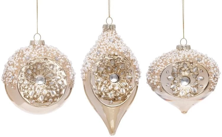 The Christmas Palace MARK ROBBERTS 4" IVORY GLAM SPARKLING ASSORTED ORNAMENT SET OF 6 1 The Christmas Palace MARK ROBBERTS 4" IVORY GLAM SPARKLING ASSORTED ORNAMENT SET OF 6