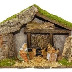 The Christmas Palace 13" X 6" X 9" STABLE WITH HOLY FAMILY Nativity & Stables