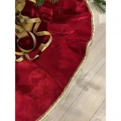 The Christmas Palace 64" RED VELVET WITH GOLD METALLIC BACK TRIM TREE SKIRT Skirts & Stockings