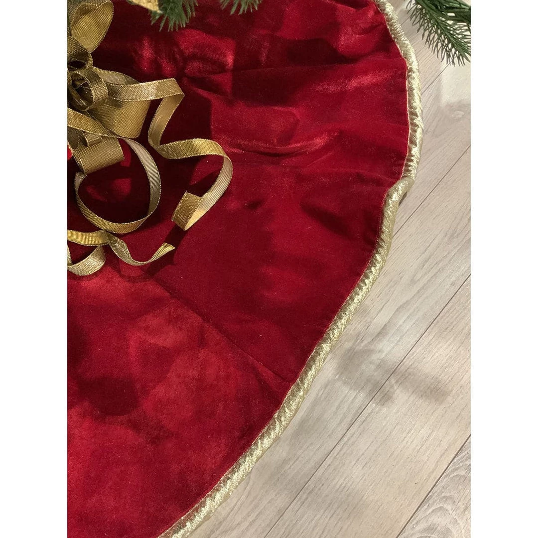The Christmas Palace 64" RED VELVET WITH GOLD METALLIC BACK TRIM TREE SKIRT Skirts & Stockings 1 The Christmas Palace 64" RED VELVET WITH GOLD METALLIC BACK TRIM TREE SKIRT Skirts & Stockings