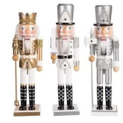 The Christmas Palace 15" GOLD & SILVER SHINY NUTCRACKER ASSORTED SET OF 3