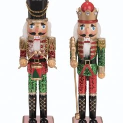 The Christmas Palace 15" RED & GREEN SHINY NUTCRACKERS ASSORTED SET OF 2