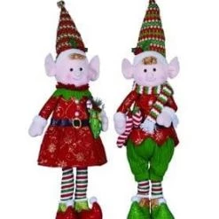 The Christmas Palace 30" BOY & GIRL PLUSH ELF ASSORTED SET OF 2 Elves
