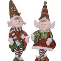The Christmas Palace 23" RED & GREEN SITTING ELVES ASSORTED SET OF 2 Razzle Dazzle