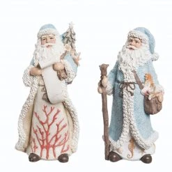 The Christmas Palace 14" AQUA & IVORY SEASIDE SANTA ASSORTED SET OF 2