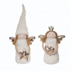 The Christmas Palace 13" IVORY & GOLD PLUSH ANGELS ASSORTED SET OF 2 Angels & Toppers