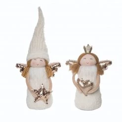 The Christmas Palace 13" IVORY & GOLD PLUSH ANGELS ASSORTED SET OF 2 Angels & Toppers