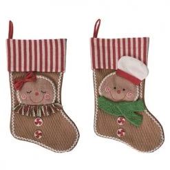 The Christmas Palace 21" PEPPERMINT STRIPED GINGERBREAD STOCKINGS ASSORTED SET OF 2 Skirts & Stockings